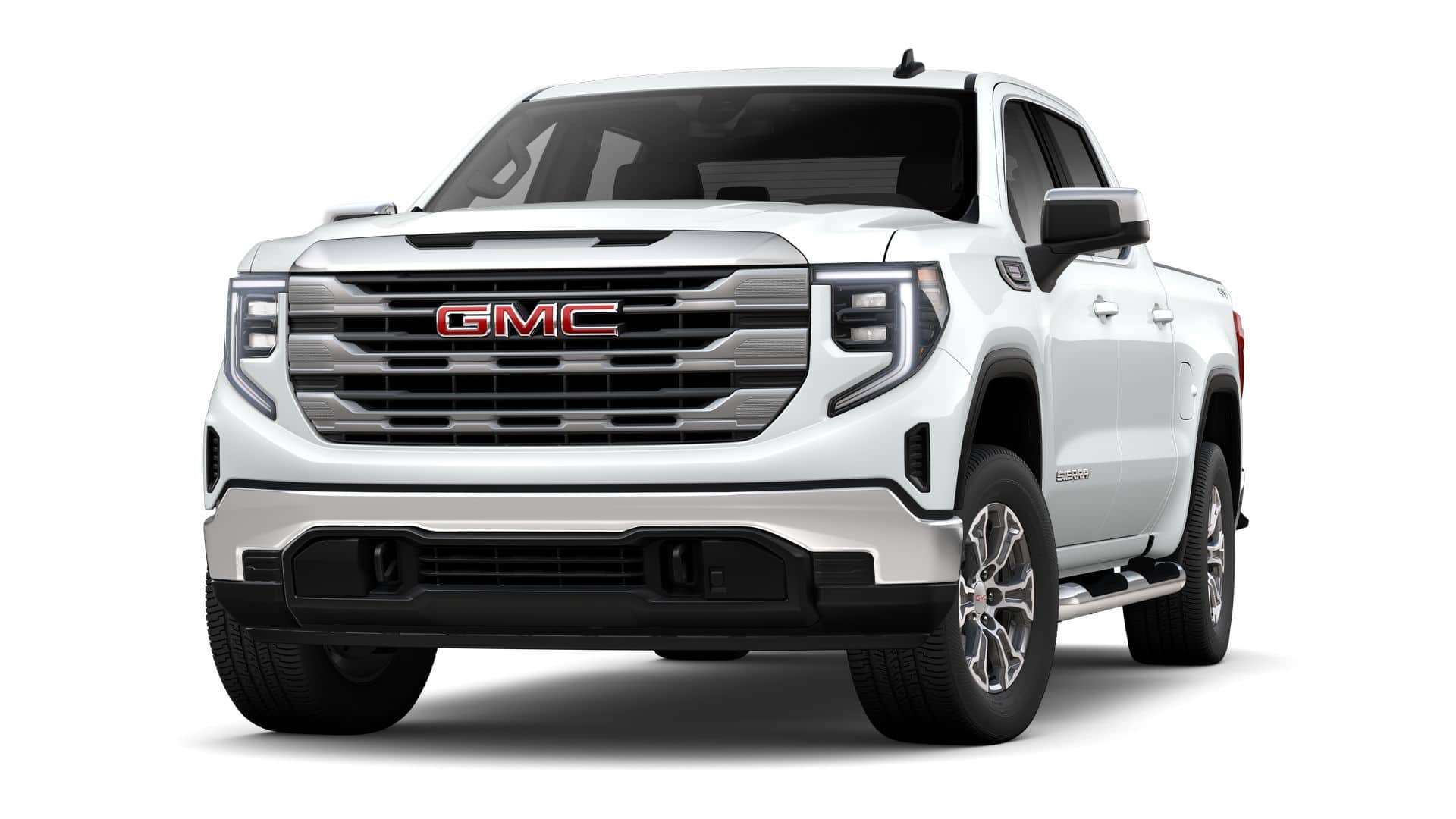2026 GMC Sierra 1500 SLE in Summit White — front three-quarter view