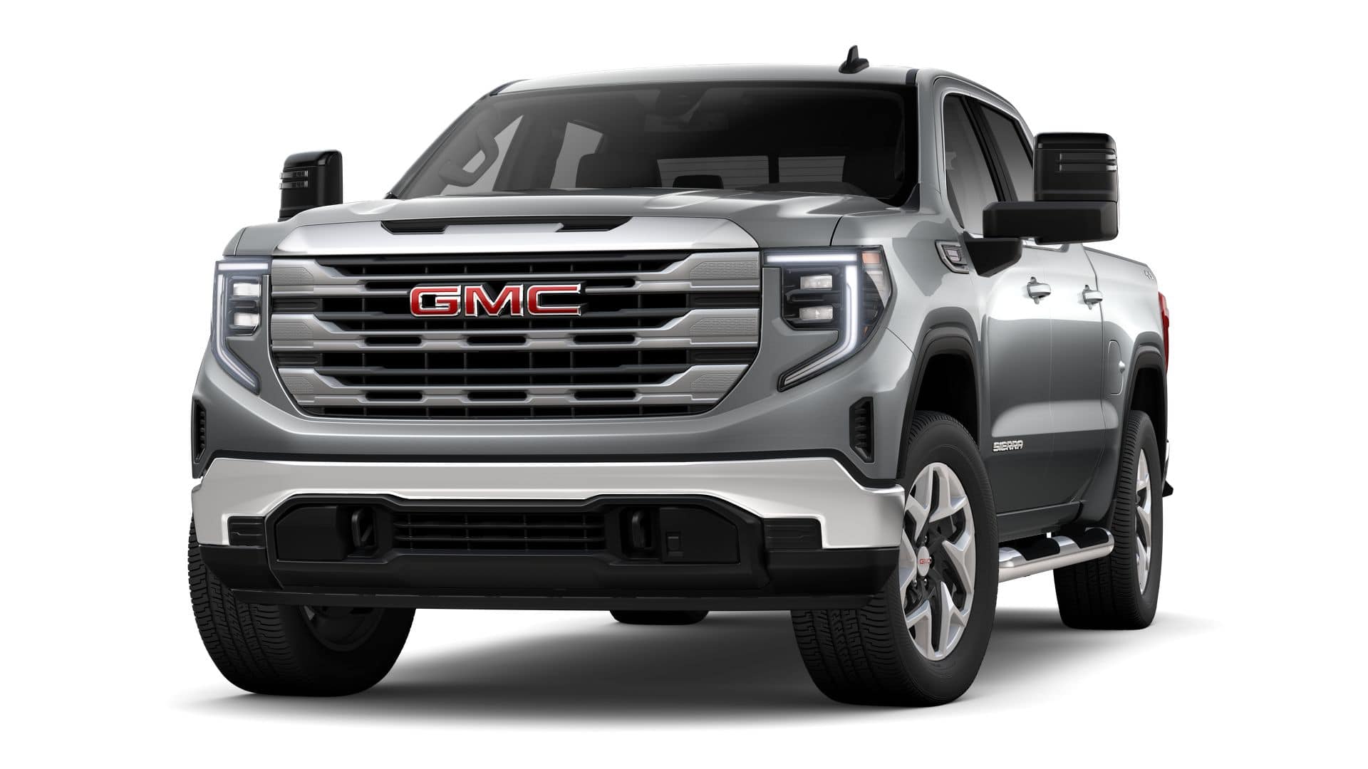2026 GMC Sierra 1500 SLE in Sterling Metallic — front three-quarter view